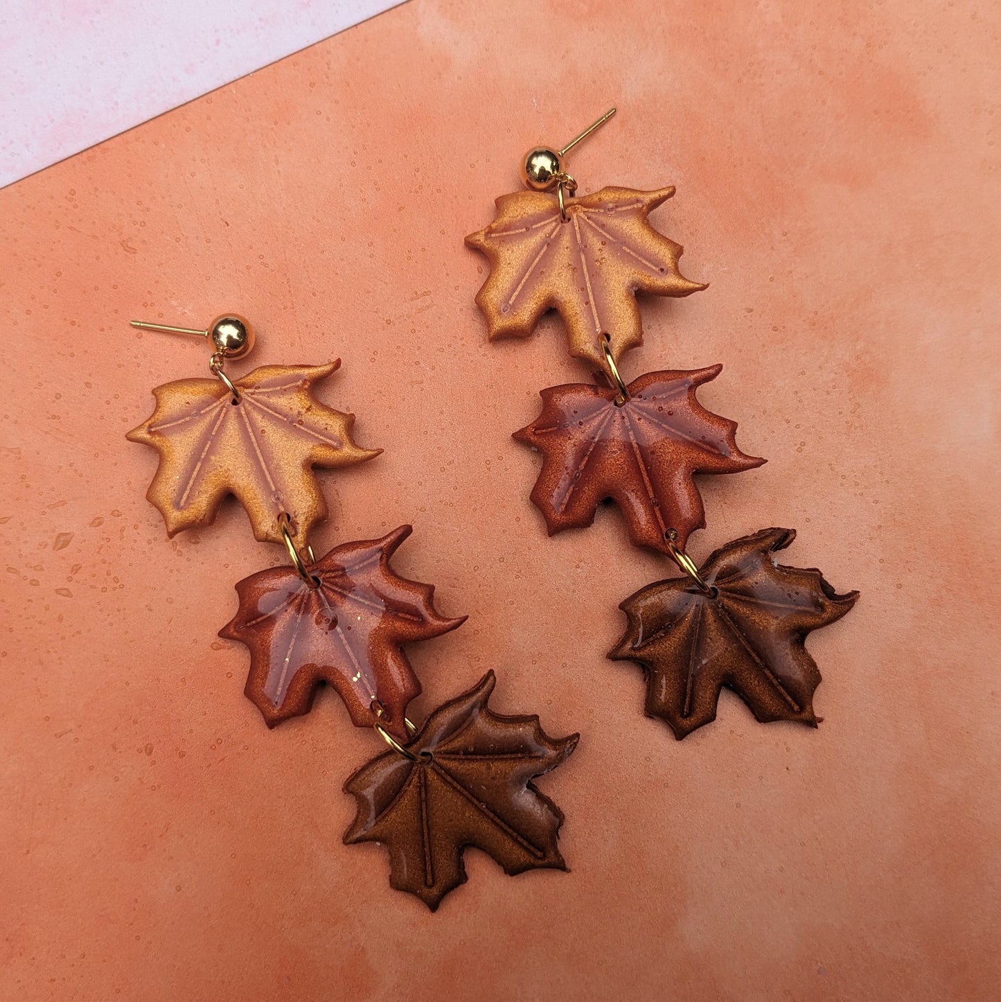 Triple Maple Leaf Stud Drop Earrings