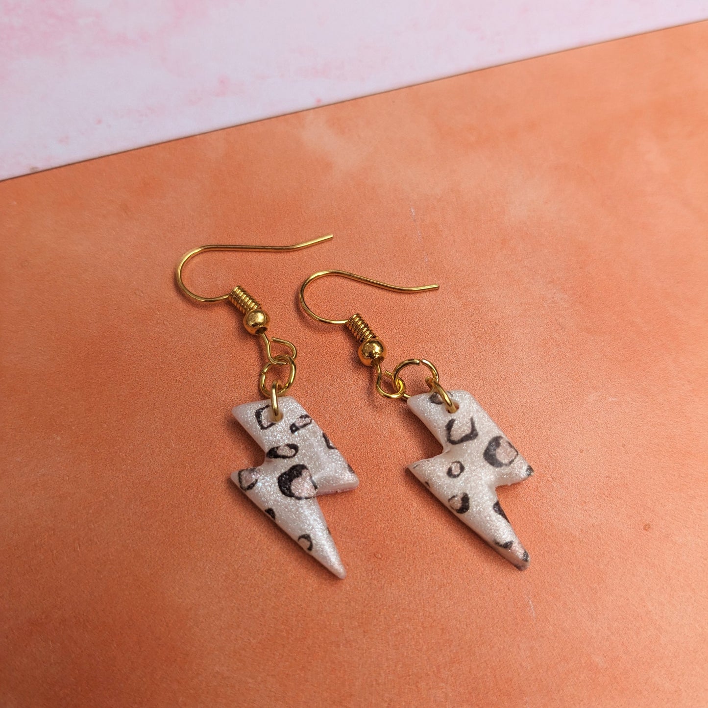 Small Leopard Print Lightning Bolt Drop Earrings