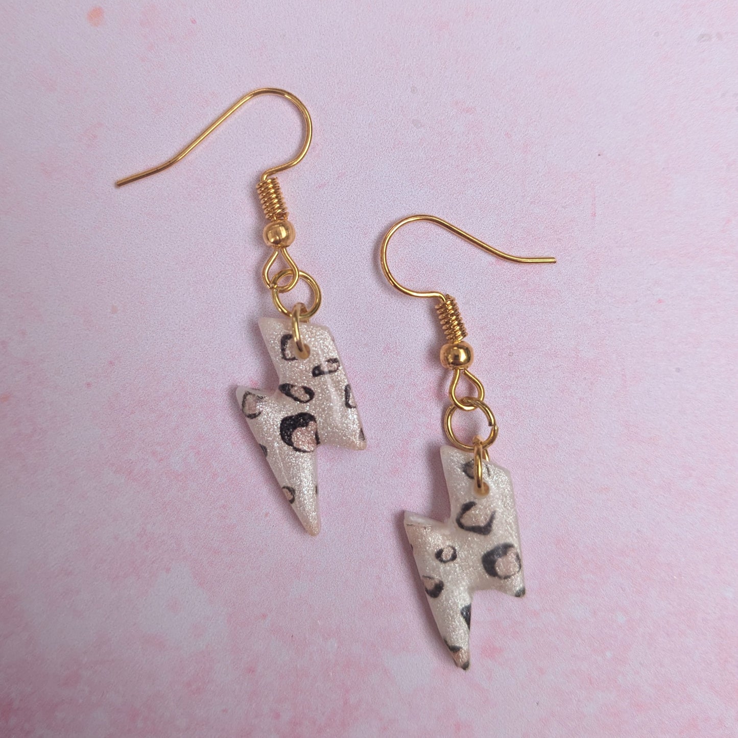 Small Leopard Print Lightning Bolt Drop Earrings