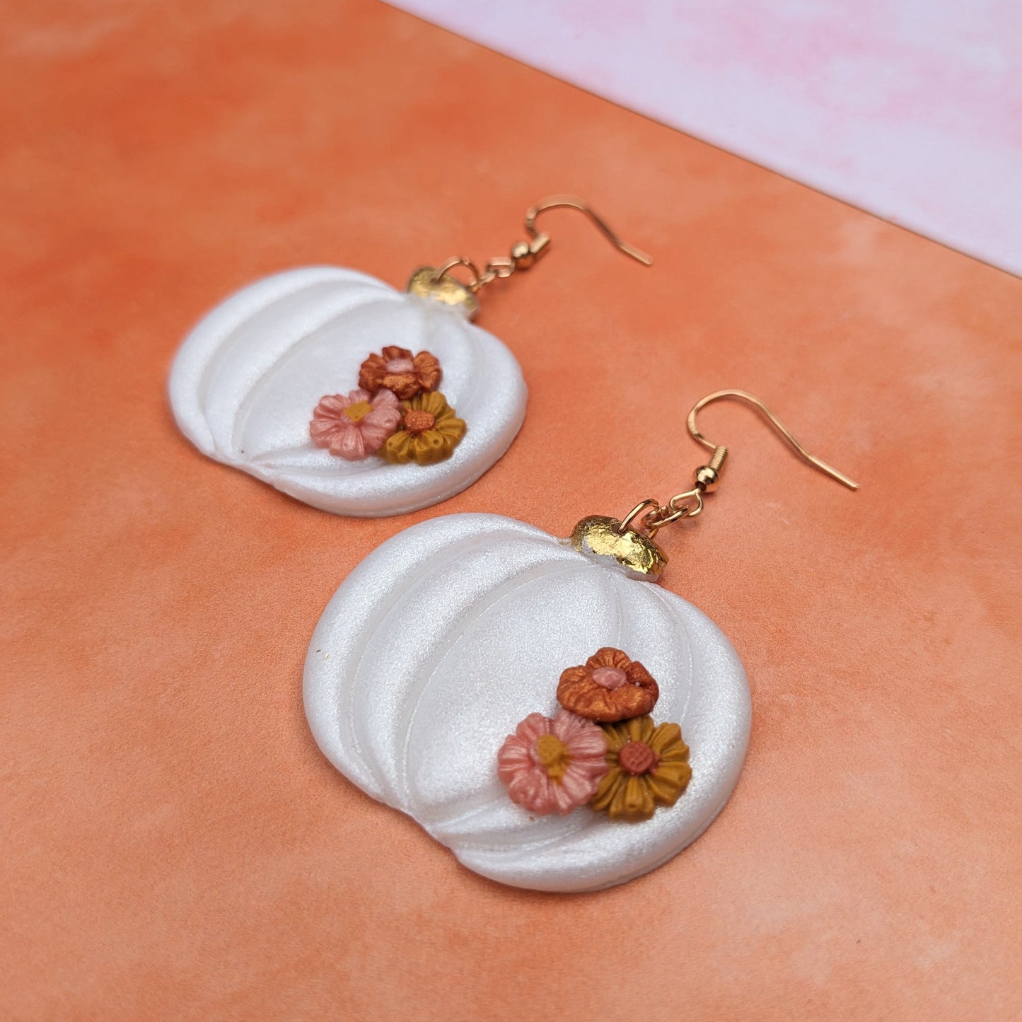 Large Sparkly White Pumpkin Drop Earrings