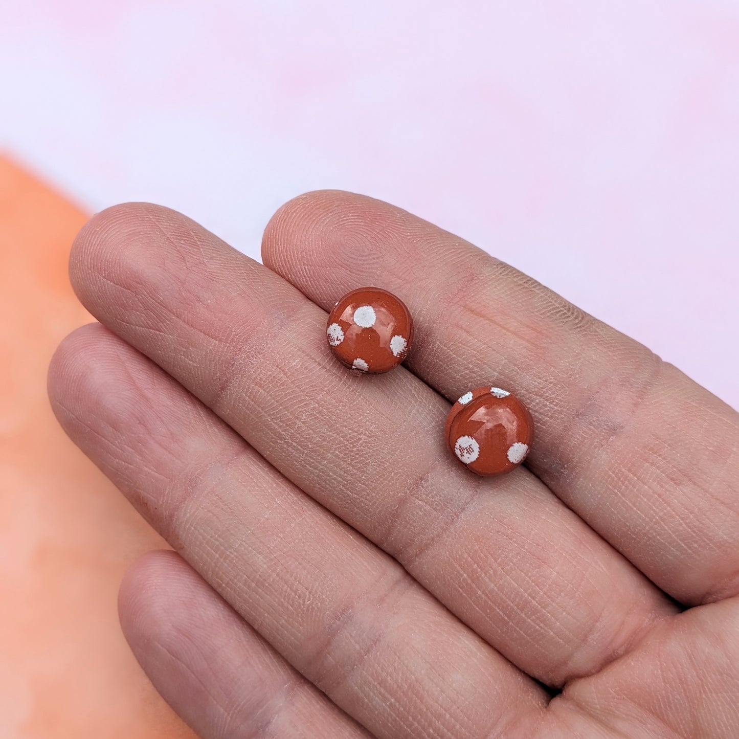 Terracotta Polka Dot Circle Stud Earrings