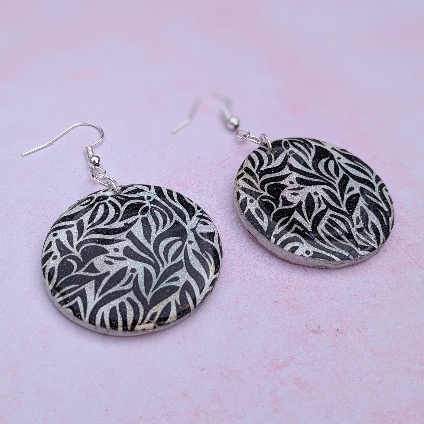 Black and White Circle Drop Earrings