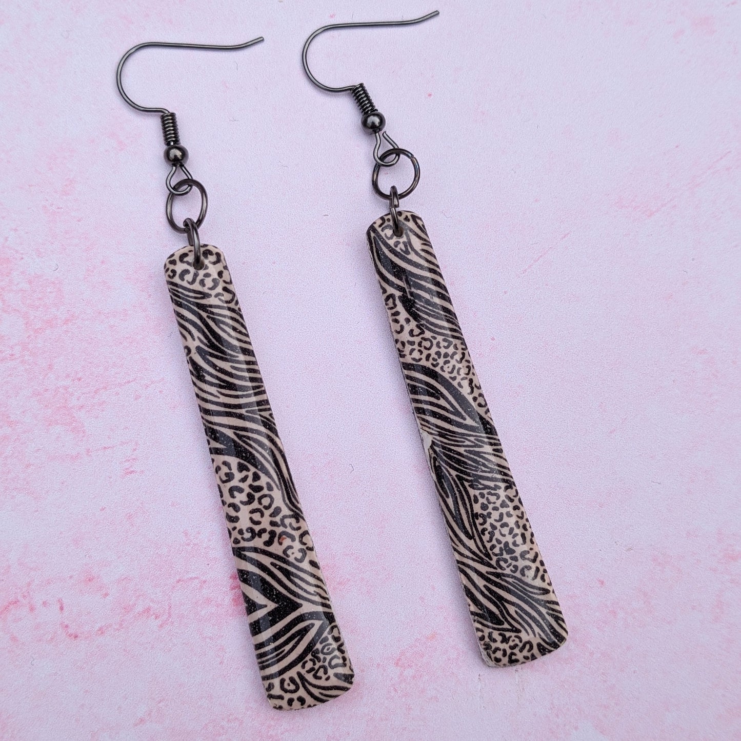 Leopard and Zebra Print Long Earrings