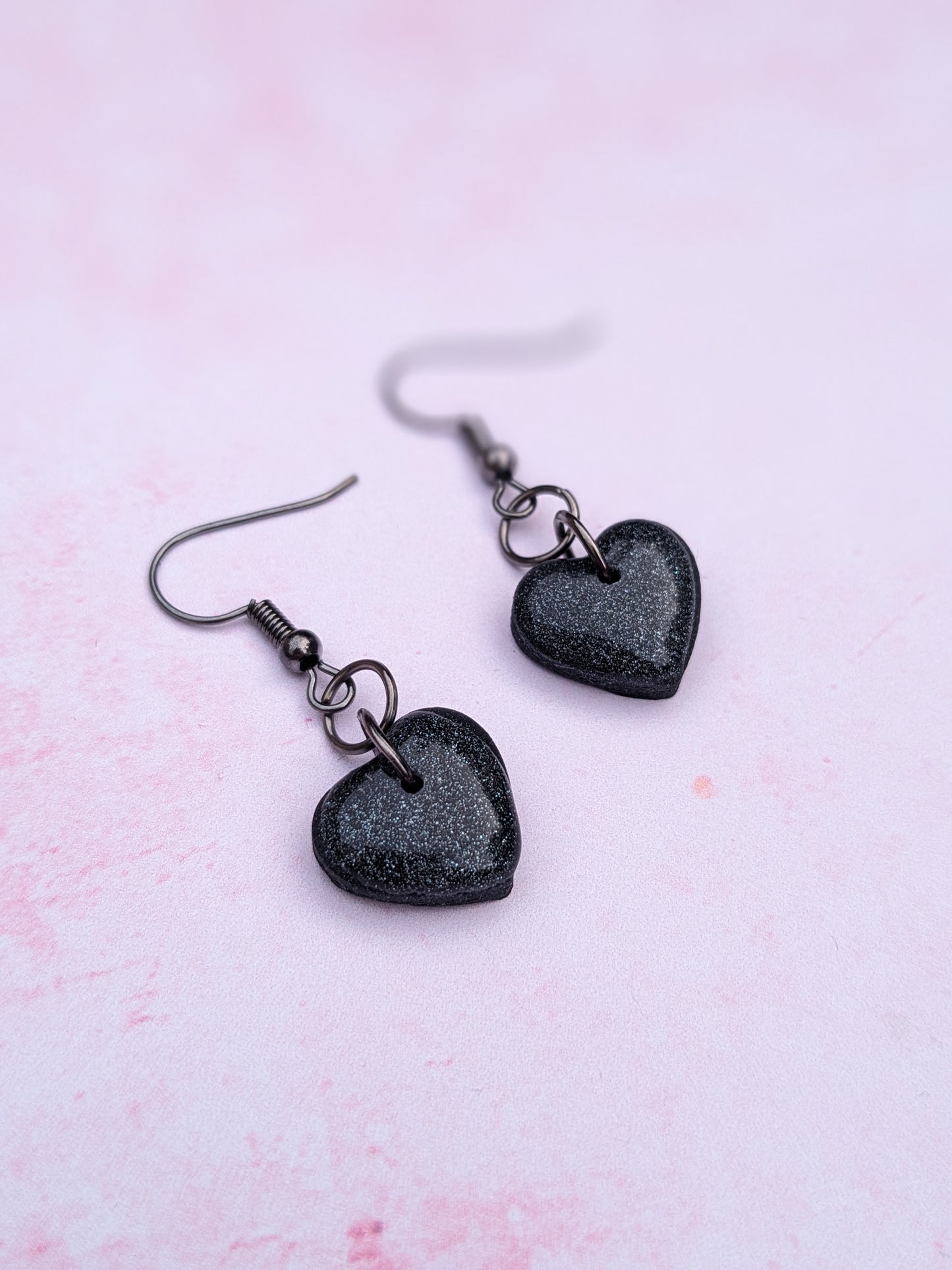 Small Black Heart Drop Earrings