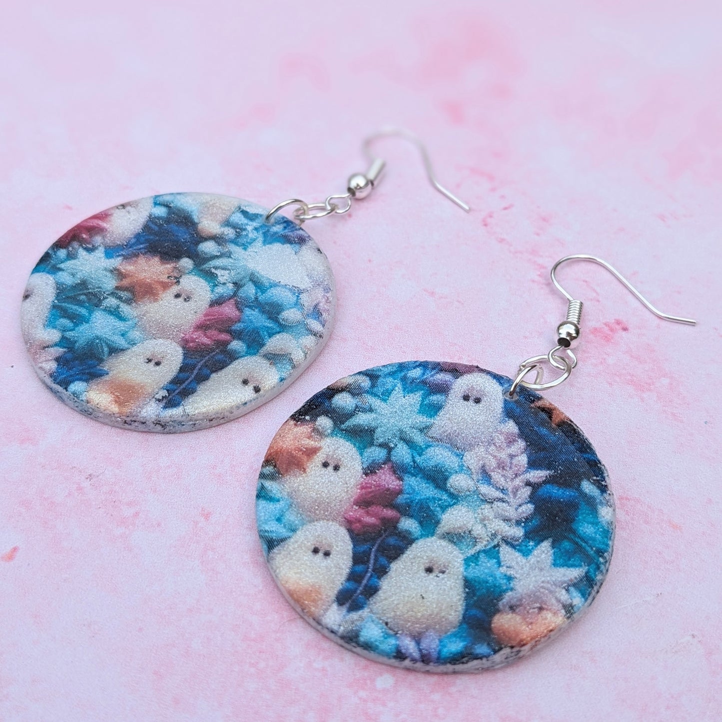 Large Floral Ghost Print Circle Drop Earrings