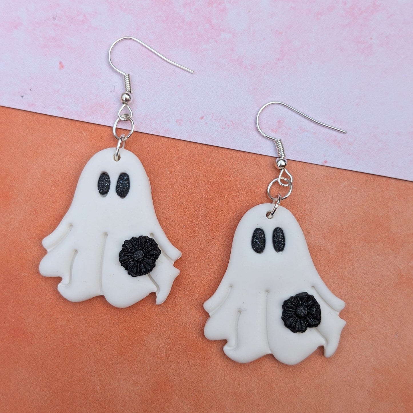 Large Flower Ghost Drop Earrings