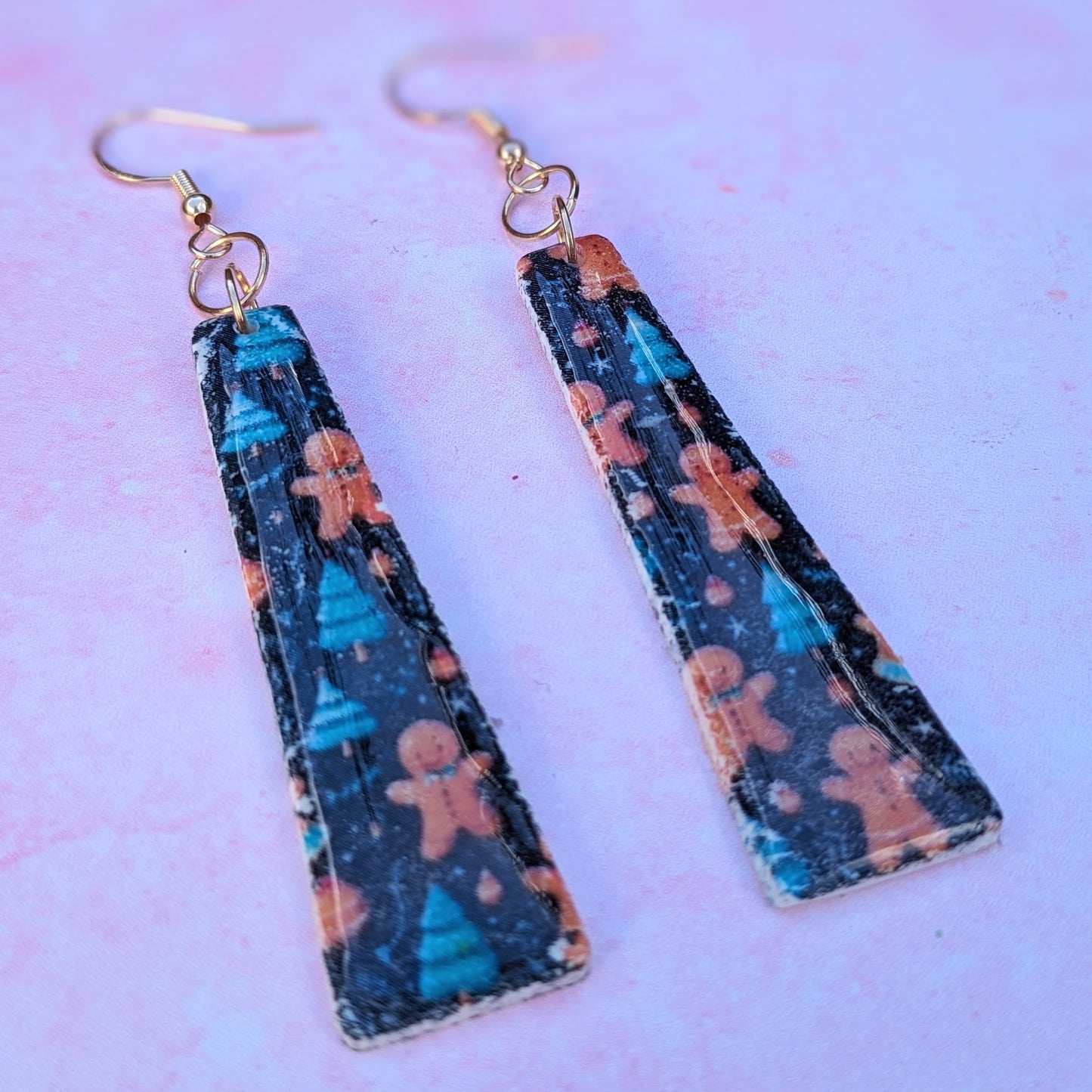 vintage Style Gingerbread Long Print Drop Earrings