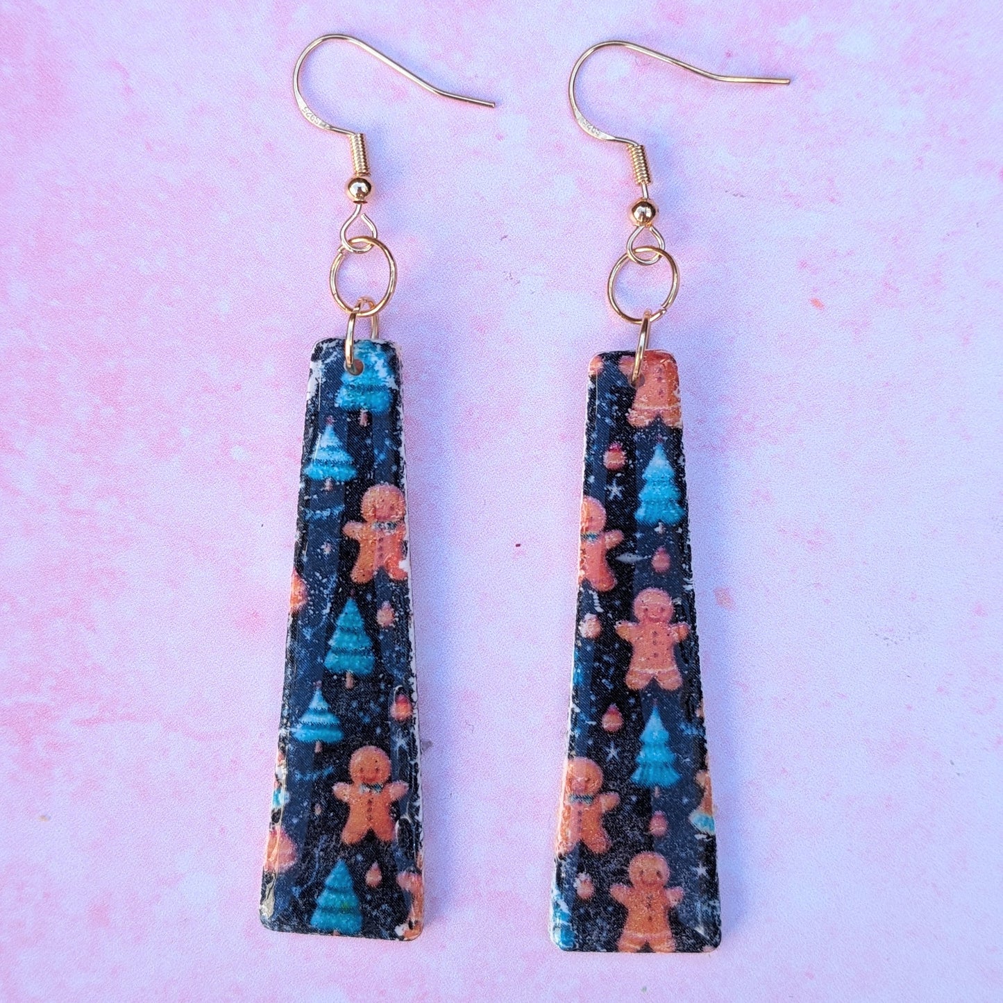 vintage Style Gingerbread Long Print Drop Earrings