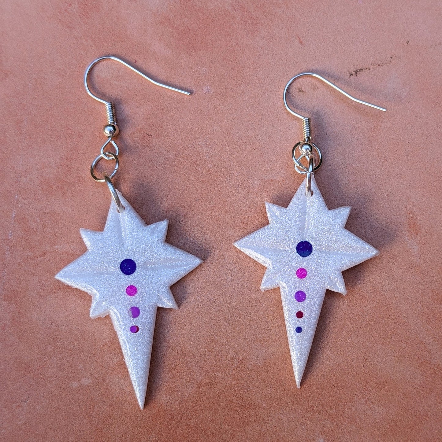 Sparkly White North Star Drop Earrings