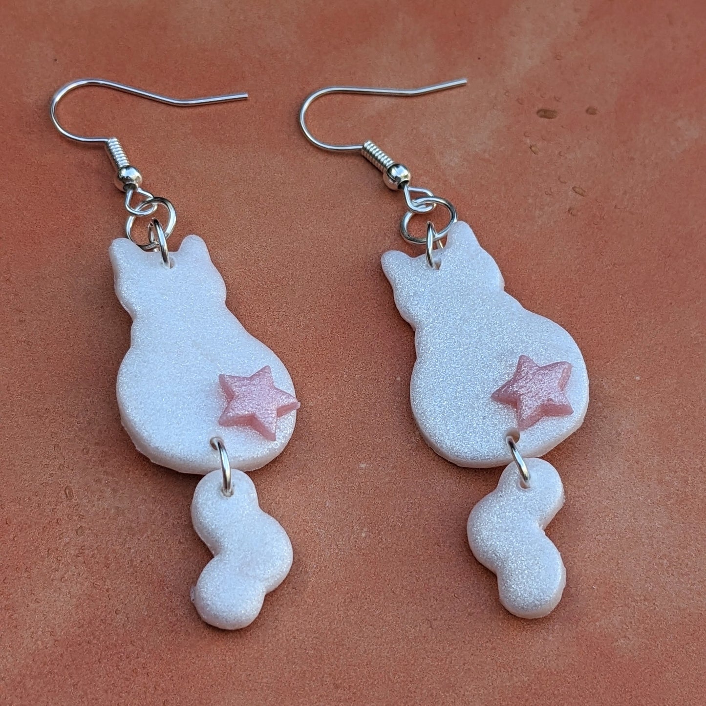 Sparkly White Snow Cat Drop Earrings