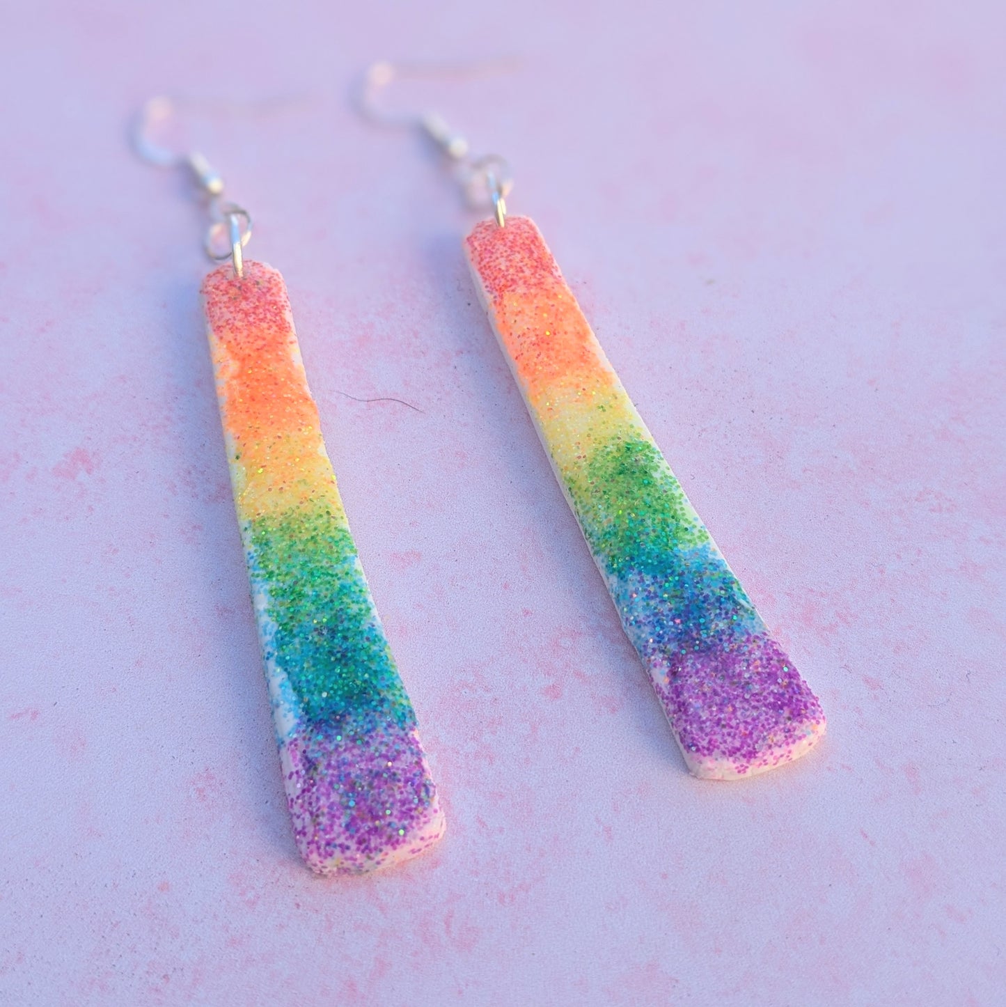 Long Rainbow Glitter Earrings