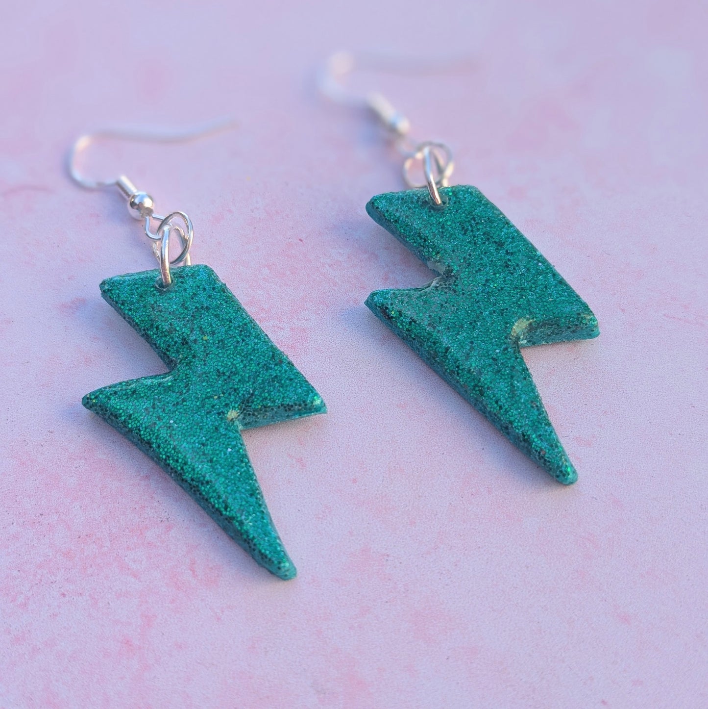 Green Sparkle Lightning Bolt Earrings