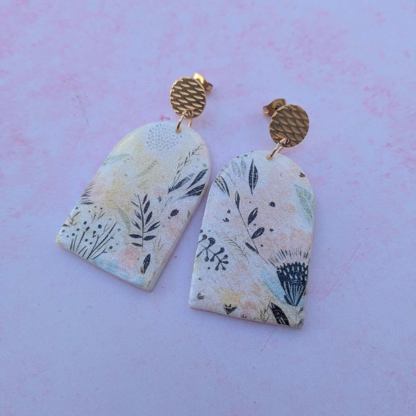 Pastel Floral Arch Stud Drop Earrings