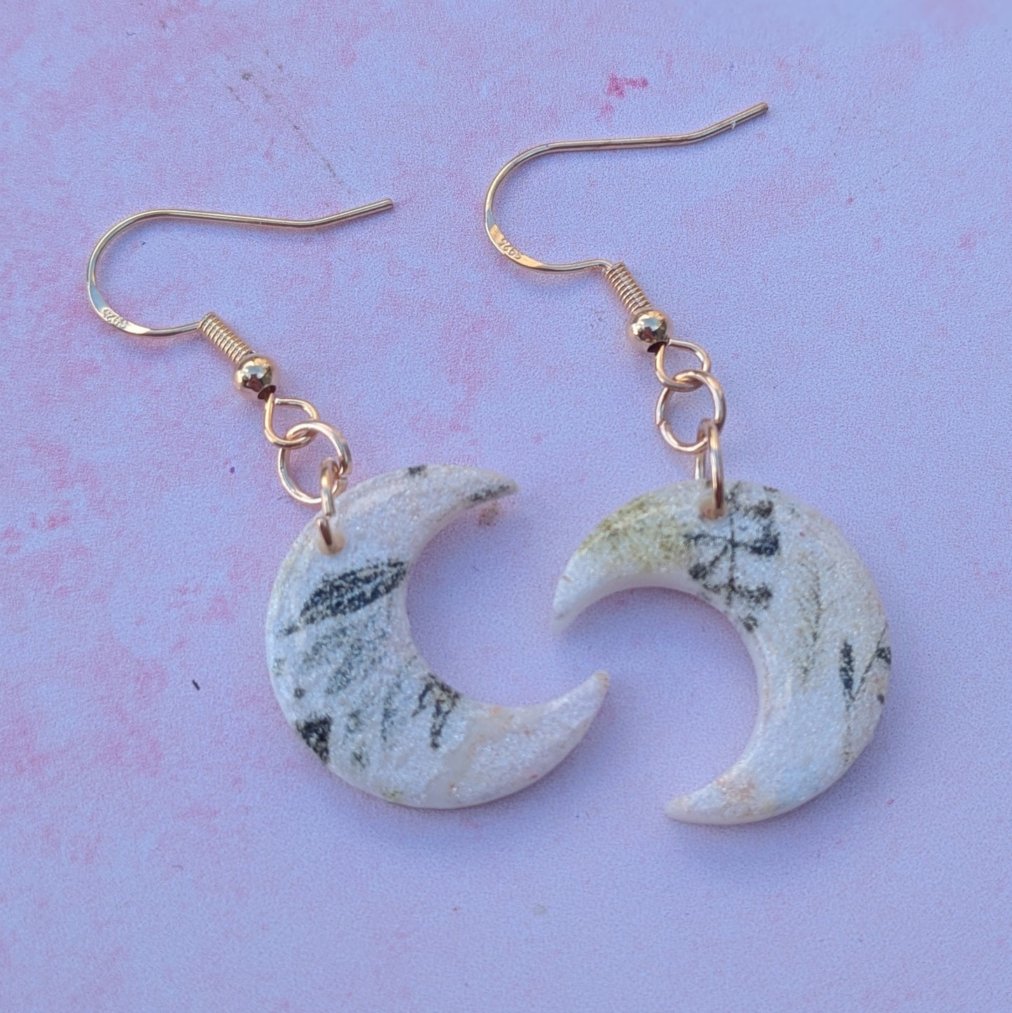 Pastel Floral Moon Drop Earrings