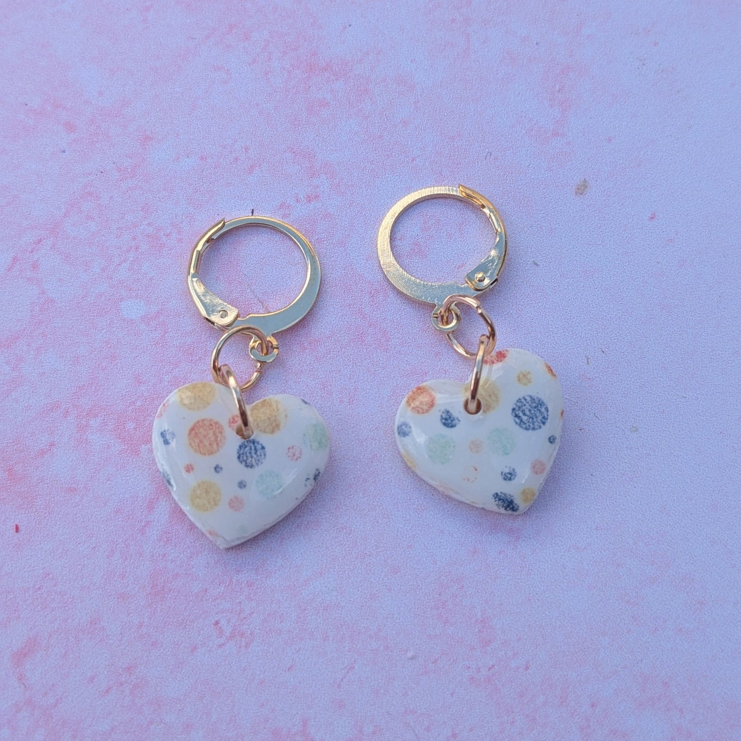 Pastel Spotty Heart Huggie Earrings