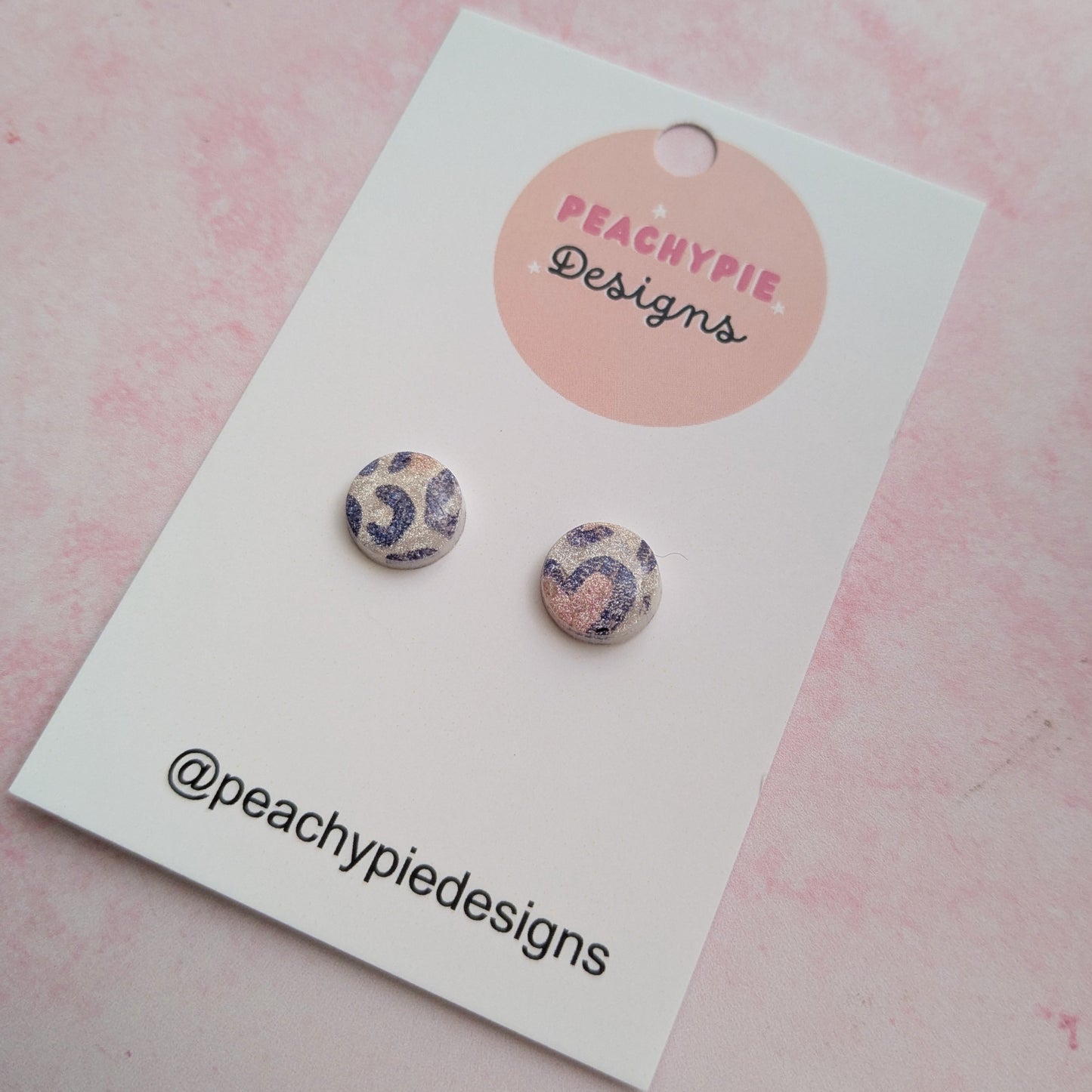 Mini Pastel Pink Heart Animal Print Circle Stud Earrings