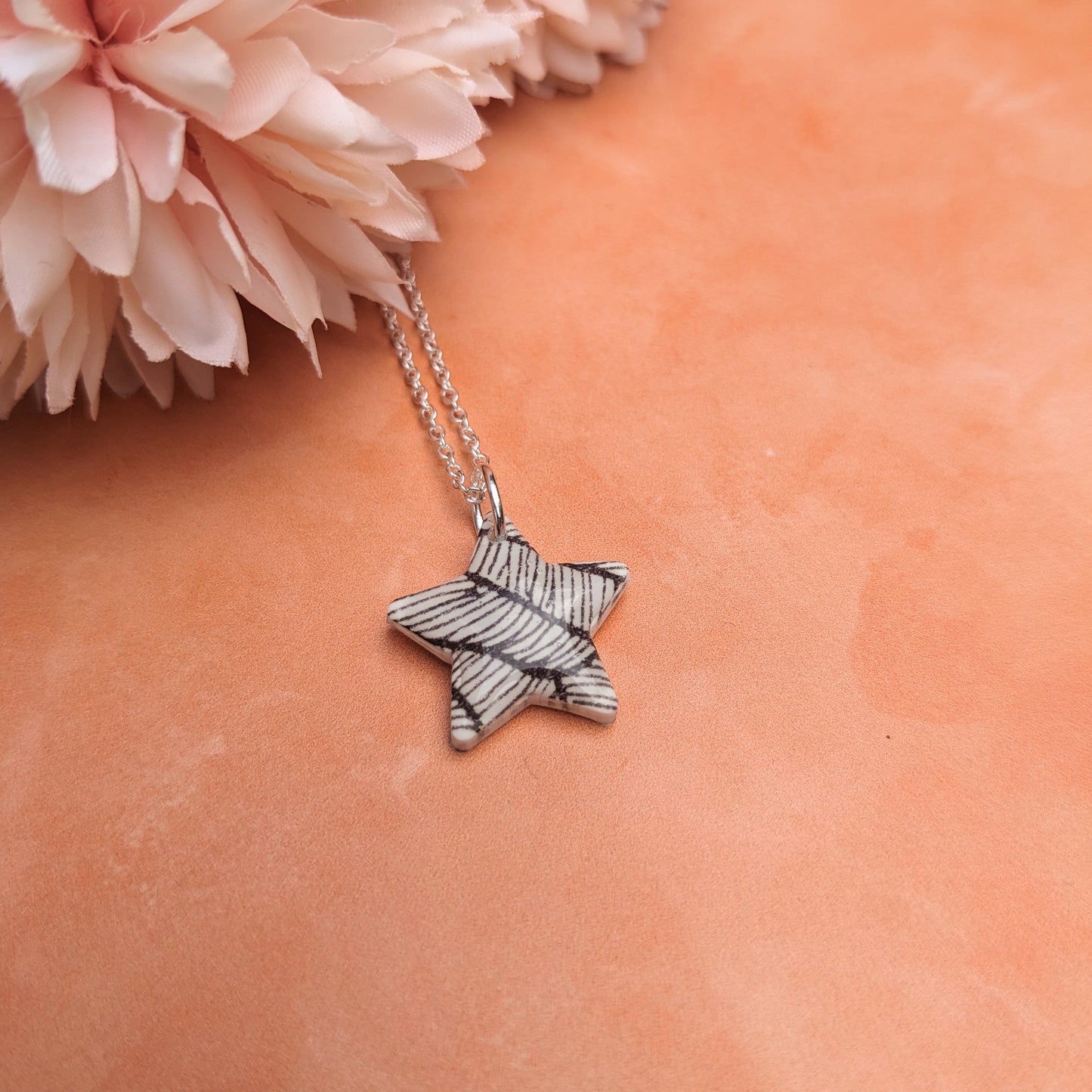 Black & White Leaf Print Star Necklace