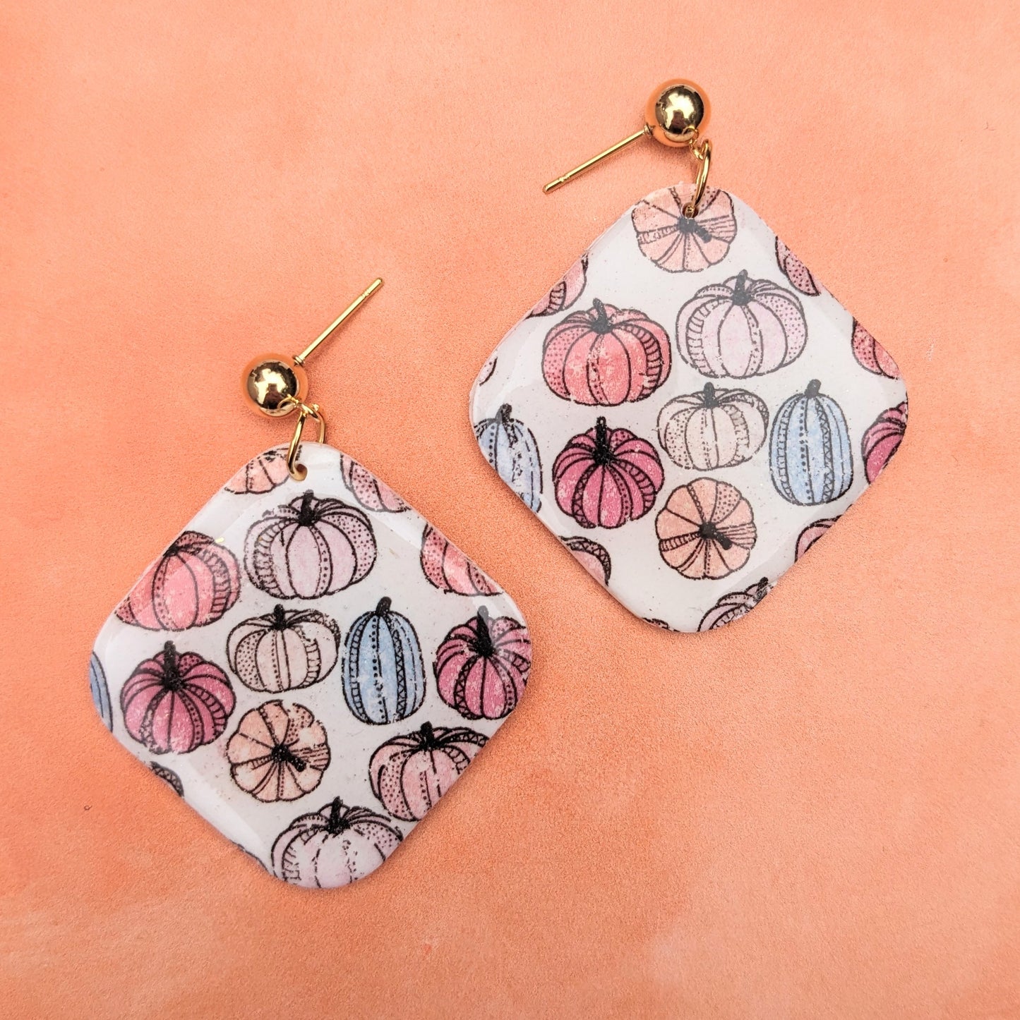 Pumpkin Print Soft Diamond Stud Drop Earrings