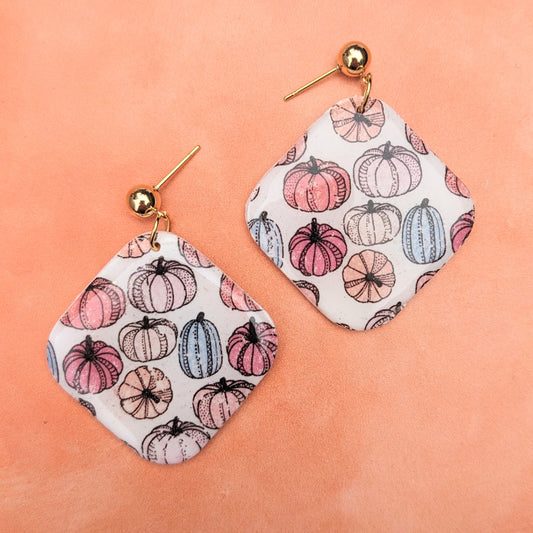 Pumpkin Print Soft Diamond Stud Drop Earrings