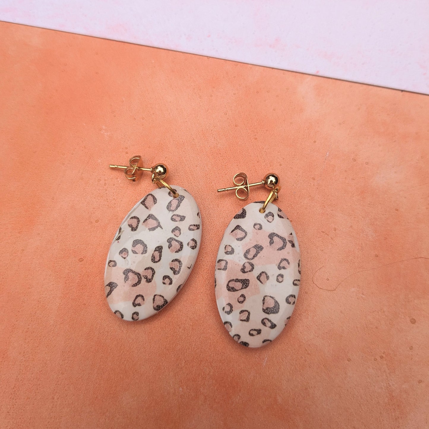 Leopard Print Oval Stud Drop Earrings