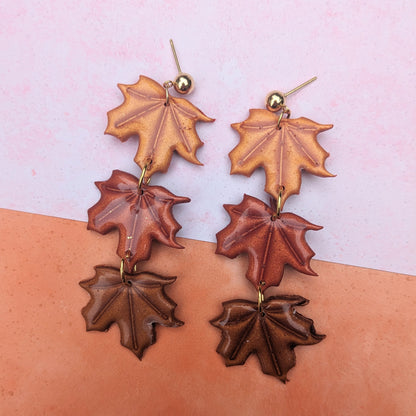 Triple Maple Leaf Stud Drop Earrings