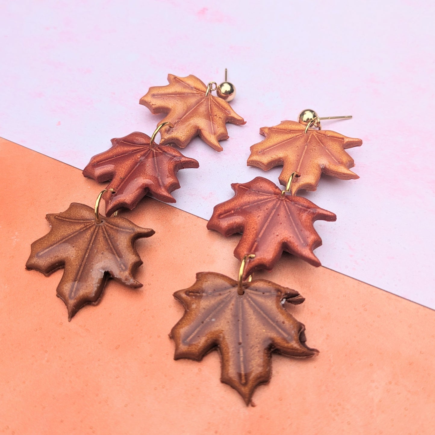 Triple Maple Leaf Stud Drop Earrings