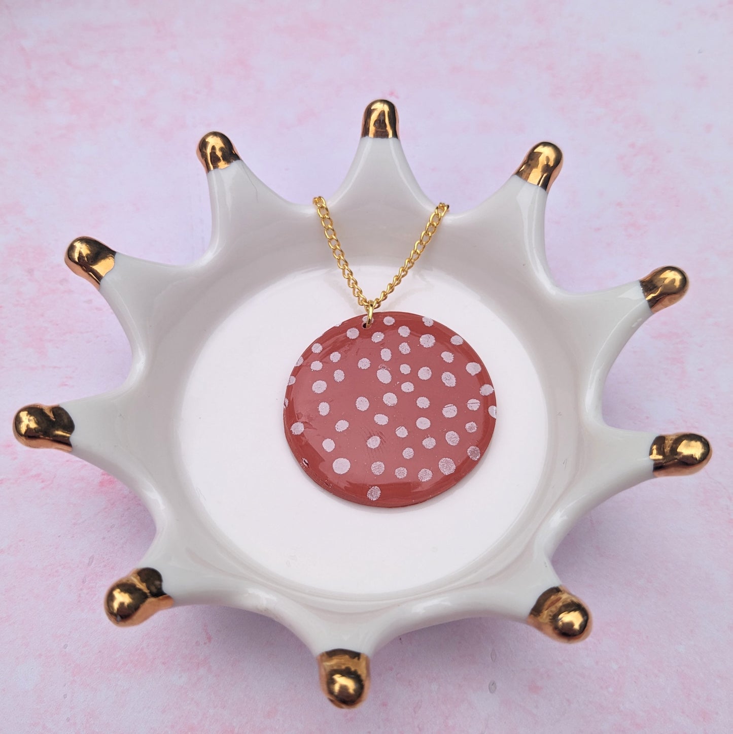 Terracotta Polka Dot Circle Necklace