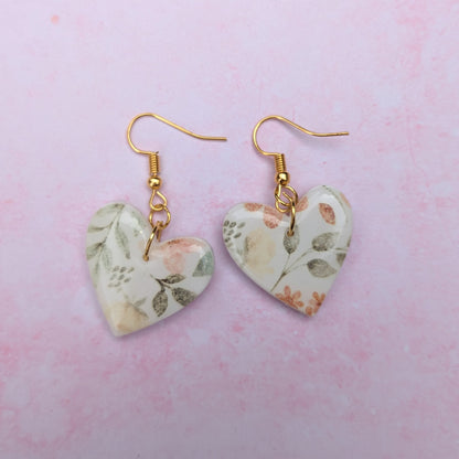Pastel Vintage Floral Heart Drop Earrings