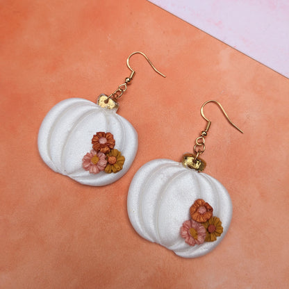 Large Sparkly White Pumpkin Drop Earrings