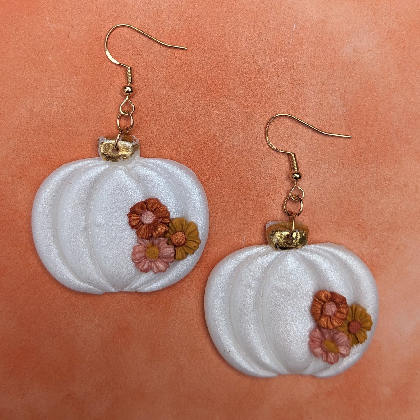 Large Sparkly White Pumpkin Drop Earrings