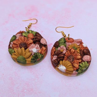 Layered Floral Circle Drop Earrings