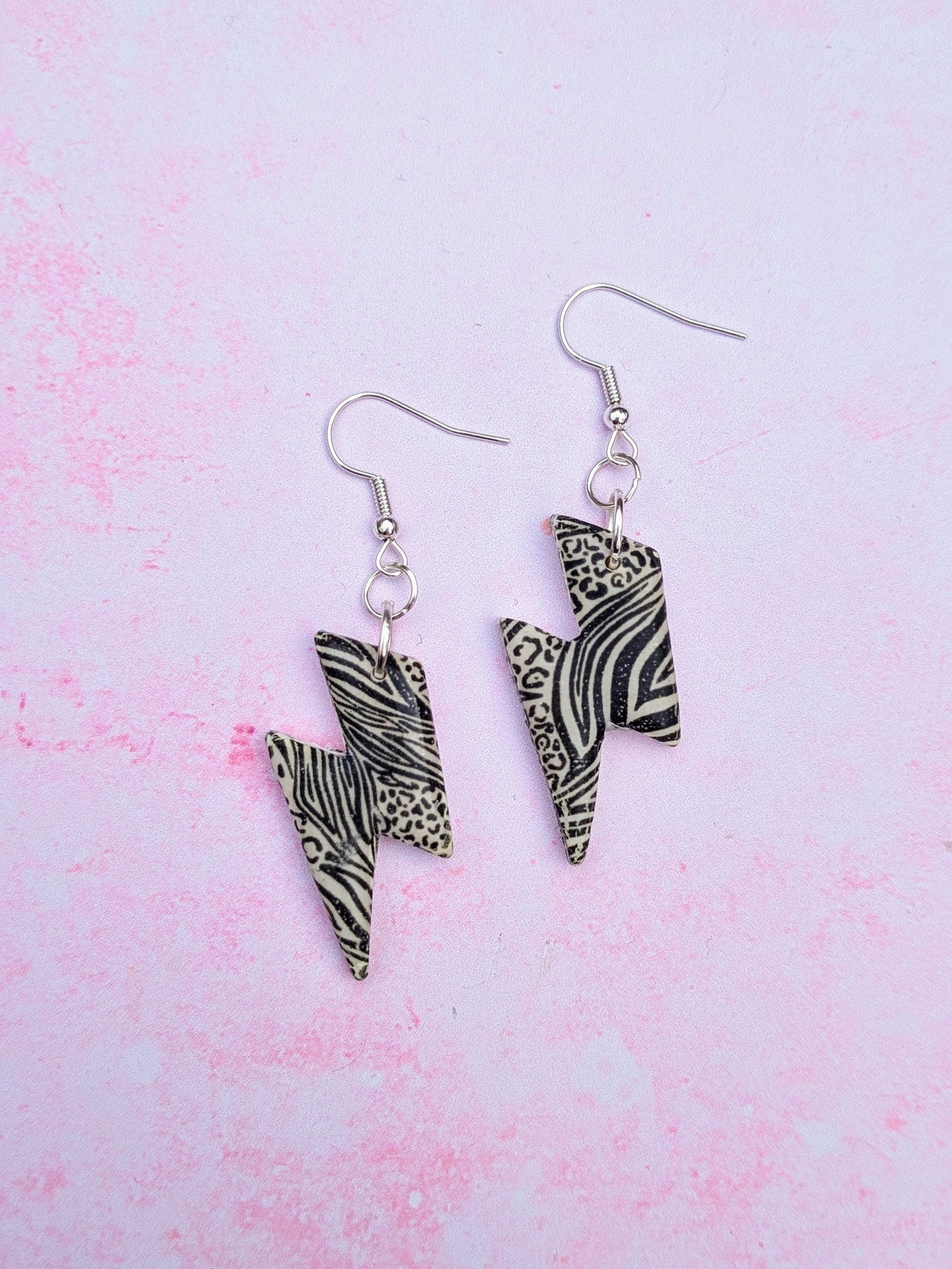 Leopard and Zebra Print Lightning Bolt Earrings