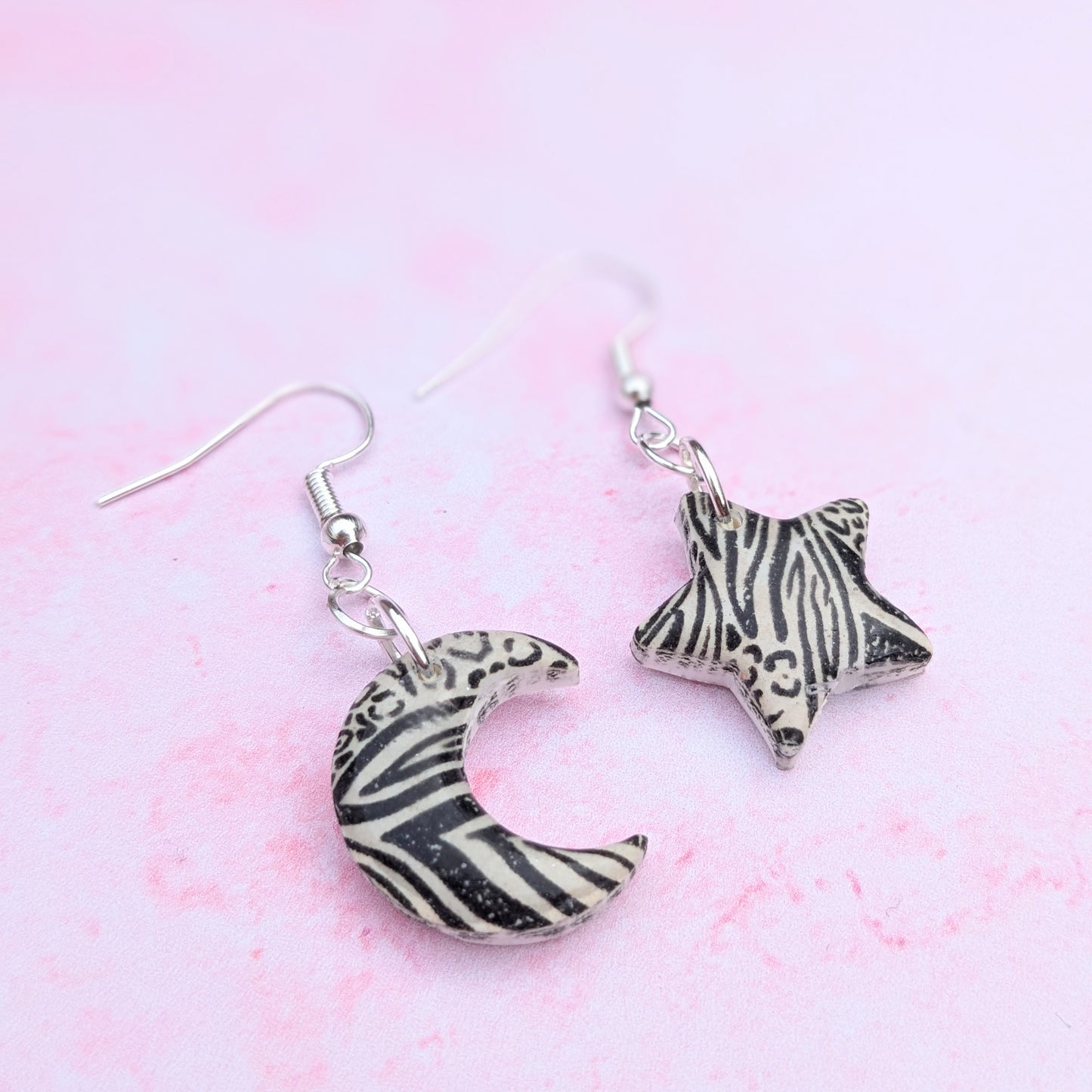 Leopard and Zebra Print Star & Moon Earrings