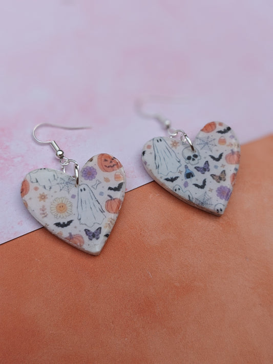 Halloween Print Heart Earrings