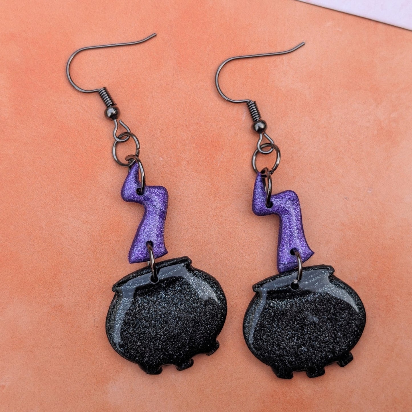 Black & Purple Cauldron Drop Earrings