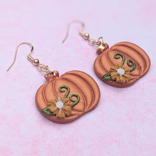 Orange Pumpkin Flower Earrings