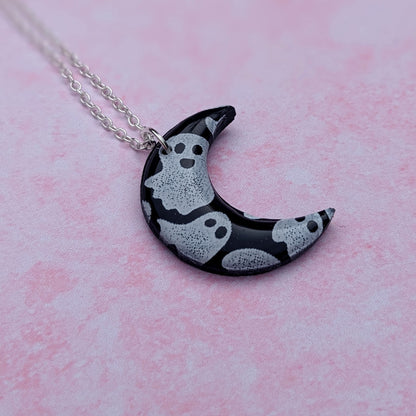 Black and White Ghost moon Necklace