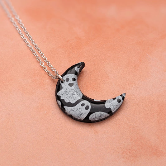 Black and White Ghost moon Necklace
