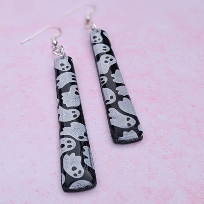 Black and White Ghost Long Drop Earrings