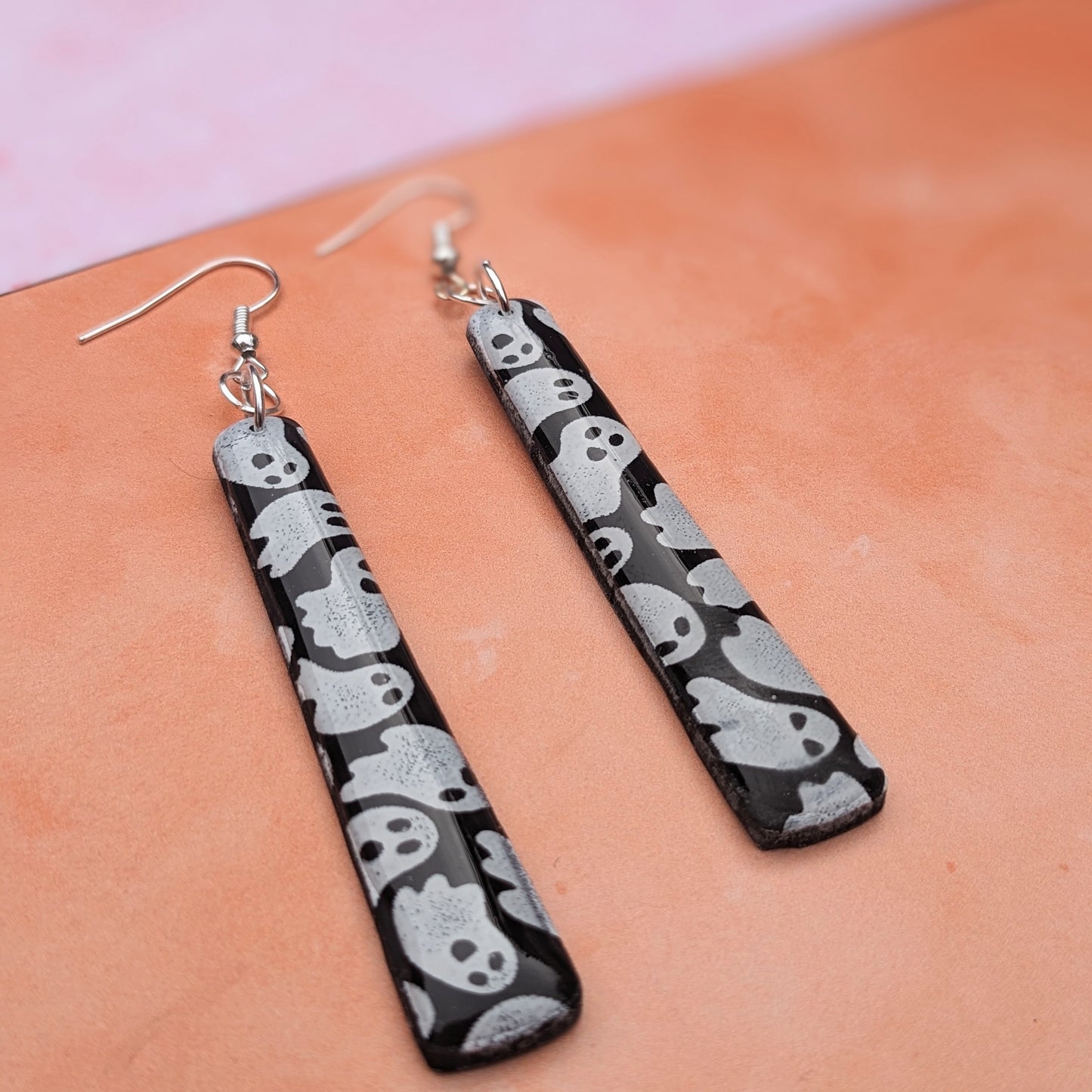 Black and White Ghost Long Drop Earrings