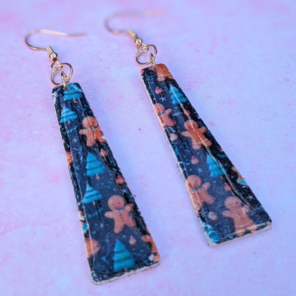 vintage Style Gingerbread Long Print Drop Earrings