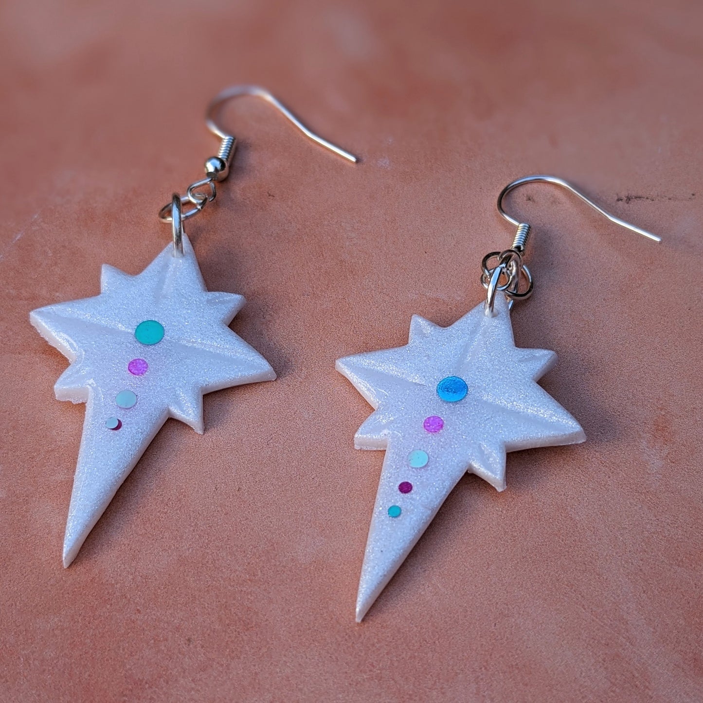 Sparkly White North Star Drop Earrings