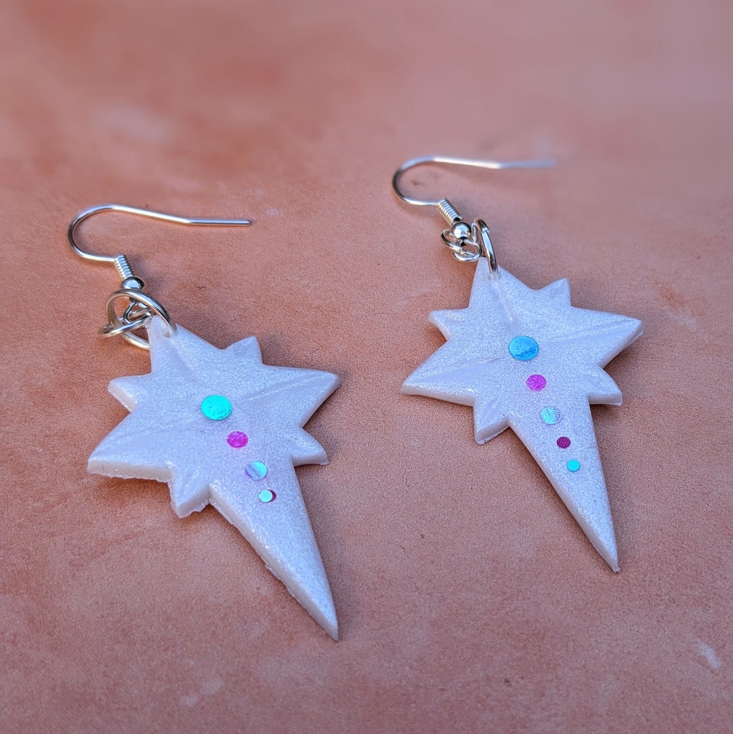 Sparkly White North Star Drop Earrings