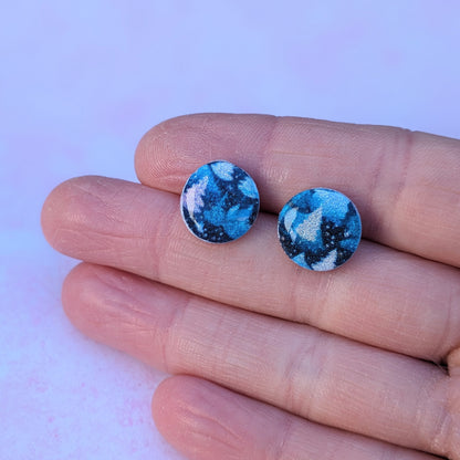 Pink and Blue Christmas Tree Circle Stud Earrings