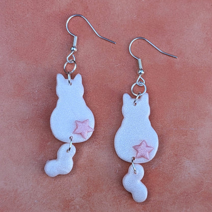 Sparkly White Snow Cat Drop Earrings