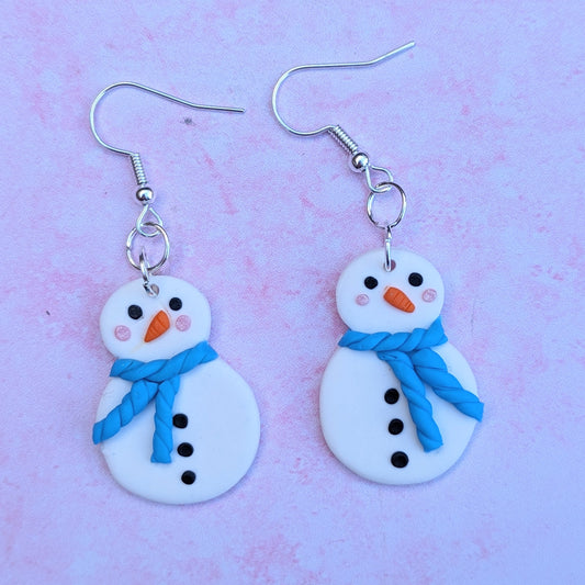 Pink & Blue Snow Person Drop Earrings