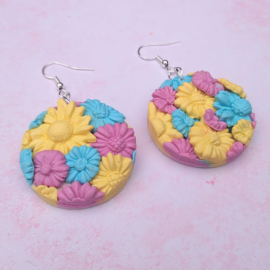 Spring Layered Floral Circle Drop Earrings