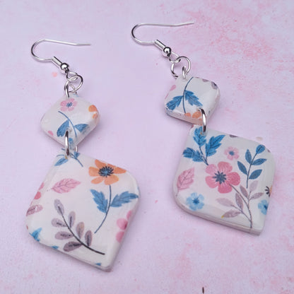 Floral Print Double Drop Earrings