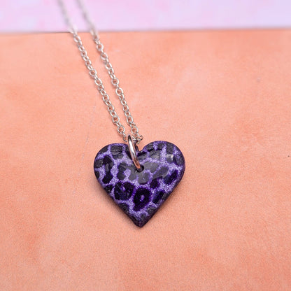 Purple Leopard Print Heart Necklace