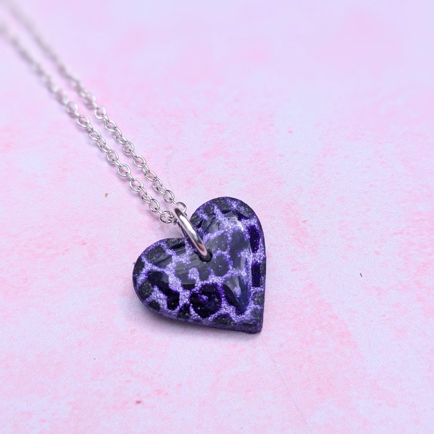 Purple Leopard Print Heart Necklace